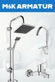 Krom Robot Duş Baston Lavabo Banyo 3 Lü Set - 1