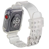 Gpack Apple Watch 4 5 44mm Kordon Kalın Silikon Saatle Birleşik Kordon İle Uyumlu - 4