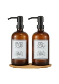Lozione 2’li Mutfak Sıvı Sabunluk Seti - Bambu Stantlı Sıvı Sabunluk Takımı - 2x500 ML, Siyah Amber thumbnail 5