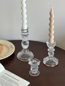 Fransız Kabartmalı Cam Şamdan - Yüksek Altıgen - 11