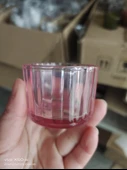 Çizgili Cam Aromaterapi Mumluk - Tealight Mum Kabı - 5538 Pembe - 1