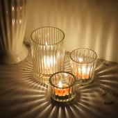 Çizgili Cam Aromaterapi Mumluk - Tealight Mum Kabı - 75100 - 3