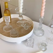 Pastoral Stil Sütlü Çay Kokulu Mum 2'li Kristal Cam Şamdan - 2