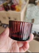 Çizgili Cam Aromaterapi Mumluk - Tealight Mum Kabı - 5435 Kahverengi - 1
