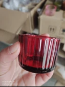 Çizgili Cam Aromaterapi Mumluk - Tealight Mum Kabı - 5538 Bordo - 1