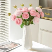 Yapay Gül Buketi - Pembe 4 Süt Tozu 4 + Konik Seramik Vazo thumbnail 4