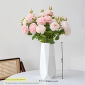 Yapay Gül Buketi - Pembe 4 Süt Tozu 4 + Konik Seramik Vazo thumbnail 1