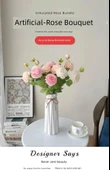 Yapay Gül Buketi - Şampanya 2 Pembe 2 Süt Beyazı 2 + Dalgalı Cam Vazo - 7