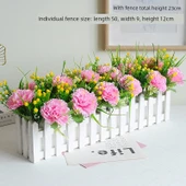 50cm Ahşap Çitli Yapay Çiçek - Karanfil Pudra Gypsophila Sarı - 1