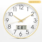 Takvimli Duvar Saati - 25 cm - Altın - 1