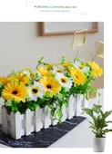 50cm Ahşap Çitli Yapay Çiçek - Karanfil Pudra Gypsophila Sarı - 10