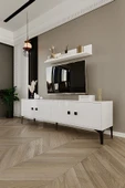 Happylife Furniture Design  %100 Mdf Tv Ünitesi Beyaz Raflı Tv Sehpası 180 Cm - 2