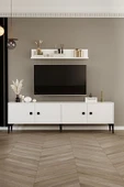Happylife Furniture Design  %100 Mdf Tv Ünitesi Beyaz Raflı Tv Sehpası 180 Cm - 1
