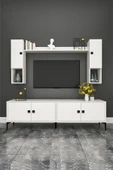 Happylife Furniture Design  %100 Mdf Tv Ünitesi 180 Cm - Kapaklı Raflı Beyaz Televizyon Ünitesi - 1