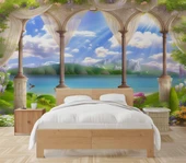 Sütun Göl ve Doğa Manzara Duvar Kağıdı Baskı - 2