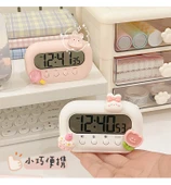 Sevimli Mini Masa Saati - Pembe + Kırmızı Yama - 12