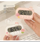 Sevimli Mini Masa Saati - Pembe + Kırmızı Yama - 10