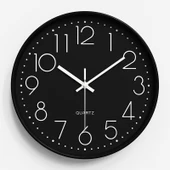 Modern Sessiz Quartz Duvar Saati - 25 cm Siyah Siyah Çerçeve - 1