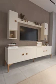 Happylife Furniture Design  %100 MDF Tv Ünitesi Raflı Dolaplı Beyaz Tv Ünitesi 180 Cm - 2
