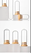 Bambu Kapaklı Yuvarlak Taban Cam Tüp Şişe - 30x70 Şeffaf 30ml - 10