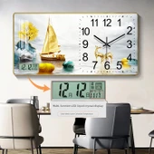 Ahşap Duvar Saati Takvimli - 40 cm K15-Düz Yelken (Altın Çerçeve) - 1