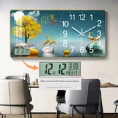 Ahşap Duvar Saati Takvimli - 40 cm K14-Altın Geyik Chengxiang (Altın Çerçeve) - 1