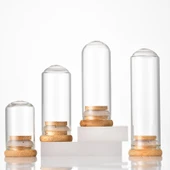 Bambu Kapaklı Yuvarlak Taban Cam Tüp Şişe - 30x70 Şeffaf 30ml - 3