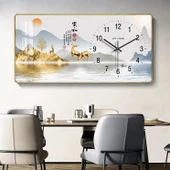 Ahşap Duvar Saati Takvimli - 30 cm K33-Altın Geyik (Altın Çerçeve) Standart - 1
