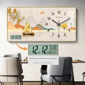 Ahşap Duvar Saati Takvimli - 40 cm K31-Düz Yelken (Altın Çerçeve) - 1