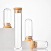 Bambu Kapaklı Yuvarlak Taban Cam Tüp Şişe - 30x70 Şeffaf 30ml - 2