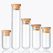 Bambu Kapaklı Yuvarlak Taban Cam Tüp Şişe - 30x150 Şeffaf 80ml - 4