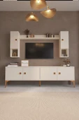 Happylife Furniture Design  %100 MDF Tv Ünitesi Raflı Dolaplı Beyaz Tv Ünitesi 180 Cm - 1