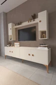 Happylife Furniture Design  %100 MDF Tv Ünitesi Raflı Dolaplı Beyaz Tv Ünitesi 180 Cm - 4