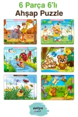 kutuTR Çocuklar Için Eğitici Ve Öğretici Ahşap 6 Parça 13x17 Renkli Puzzle 6'lı Set-604 - 1