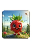 kutuTR Çocuklar İçin  Sevimli Meyveler Ahşap Renkli Yapboz 13x13 Ebadında Puzzle 9 Parça 3'lü Set 312 - 3