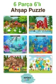 kutuTR Notpa Çocuklar Için Eğitici Ve Öğretici Ahşap 6 Parça 13x17 Renkli Puzzle 6'lı Set-601 - 1