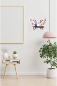Notpa Ahşap Kelebek Desenli Dekoratif Duvar Rafı Pembe Beyaz - 3