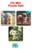 kutuTR Çocuklar İçin  Sevimli Hayvanlar Ahşap Renkli Yapboz 13x13 Ebadında Puzzle 9 Parça 3'lü Set 311 - 5