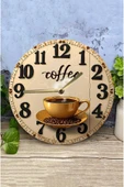 kutuTR Sessiz Yuvarlak Ahşap Duvar Saati, Kuvars Coffe Desen 2d Sdw028 - 3