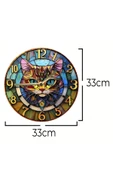 kutuTR Sessiz Yuvarlak Ahşap Duvar Saati, Kuvars Hareketli 2d Kedi Desen Sdw021 - 6