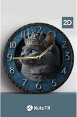 kutuTR Sessiz Yuvarlak Ahşap Duvar Saati, Kuvars Hareketli 2d Kedi Desen 2d Sdw023 - 3