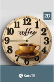 kutuTR Sessiz Yuvarlak Ahşap Duvar Saati, Kuvars Coffe Desen 2d Sdw028 - 2
