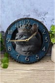 kutuTR Sessiz Yuvarlak Ahşap Duvar Saati, Kuvars Hareketli 2d Kedi Desen 2d Sdw023 - 2