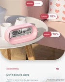 Dijital İç Ortam Sıcaklık Nem Ölçer - Işıklı Pembe + USB - 12