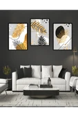 kutuTR Dekorize Mdf Tablo Seti 3 Parça 3 Mm - Altın Yaprak Salon Oturma Odası Için Duvar Dekoru - 3031 - 1