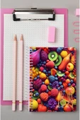 kutuTR Meyveler Desenli Ahşap Mdf Kapaklı 80 Yaprak Çizgili 10x14 Vip Modelist Defter 80gr/m2 A607 - 5