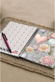 kutuTR Kalp ve Gül Desenli Ahşap Mdf Kapaklı 100 Yaprak Kareli 14x21 Vip Modelist  Defter 80gr/m2 K505 thumbnail 6