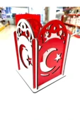 Notpa Ay Yıldız Desenli Kırmızı Beyaz Ahşap Masaüstü Kalemlik Organizer Montajı Yapılmış Ürün thumbnail 2