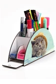 Notpa Ahşap Vip Şapkalı Kedi Gökkuşağı Cetvelli Masaüstü Kalemlik Organizer Vip124 thumbnail 1
