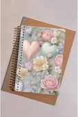 kutuTR Kalp ve Gül Desenli Ahşap Mdf Kapaklı 100 Yaprak Kareli 14x21 Vip Modelist  Defter 80gr/m2 K505 thumbnail 4
